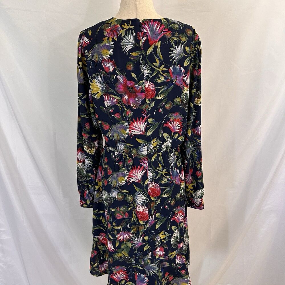 J Crew Genova Long Sleeve Flouncy Hem Dress Painted Floral Size 8 - Picture 7 of 9
